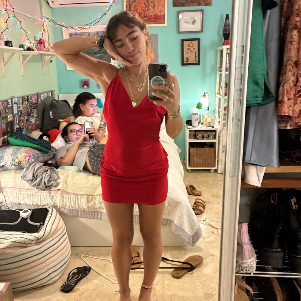 Boutique Elegant Red Halter Dress
